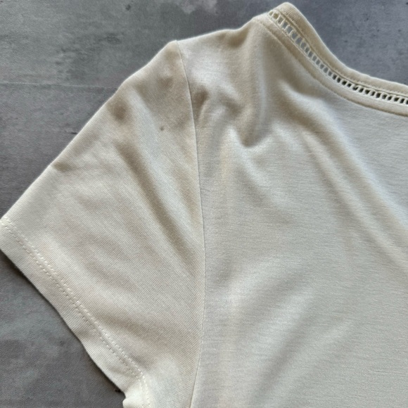 Ann Taylor Loft Crochet Edge V Neck Tee Ivory Small - Picture 8 of 10